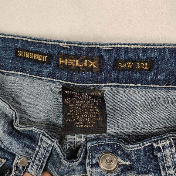 Helix Slim Straight Jeans Mens 34x32 Faded Denim - Picture 3 of 6